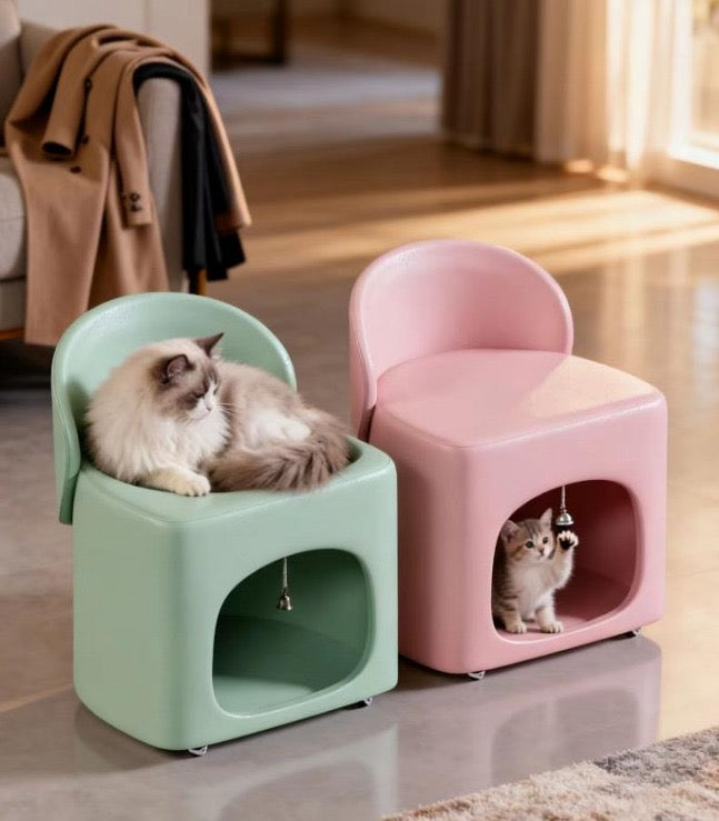 2-in-1 Cat Chair House with Hanging Toy