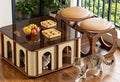 Pet coffee table with built-in cat hideaway tunnel and two matching ottoman stools
