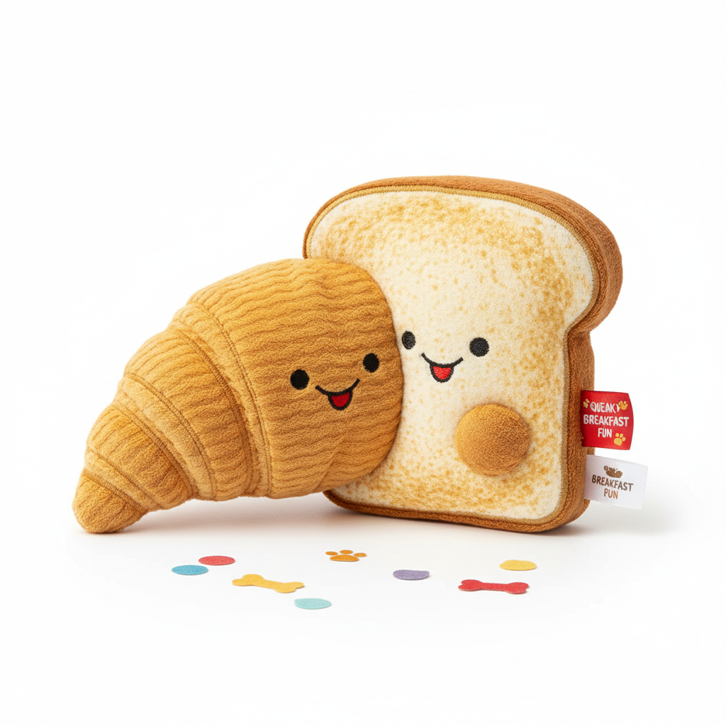 Super soft plush bread-shaped squeaky dog toy